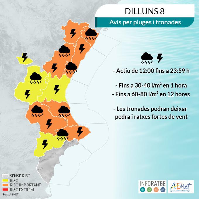 ⚠️ el Centro de coordinación de emergencia y de la comunidad Valenciana establece NIVEL NARANJA 🟠por lluvias y tormentas⛈️  en el litoral norte de la provincia de Alicante.