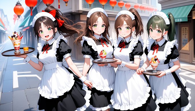 #まいちゃんの日常
パフェいかがですかー?(1枚目)
ピザもいかがですかー?(2枚目) 