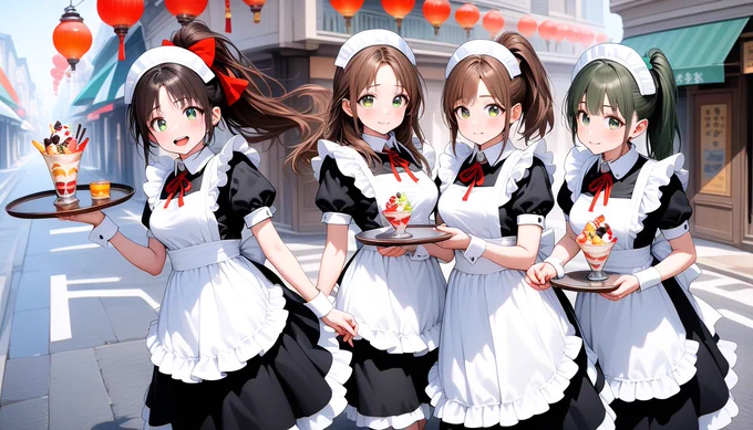 #まいちゃんの日常 パフェいかがですかー?(1枚目) ピザもいかがですかー?(2枚目)