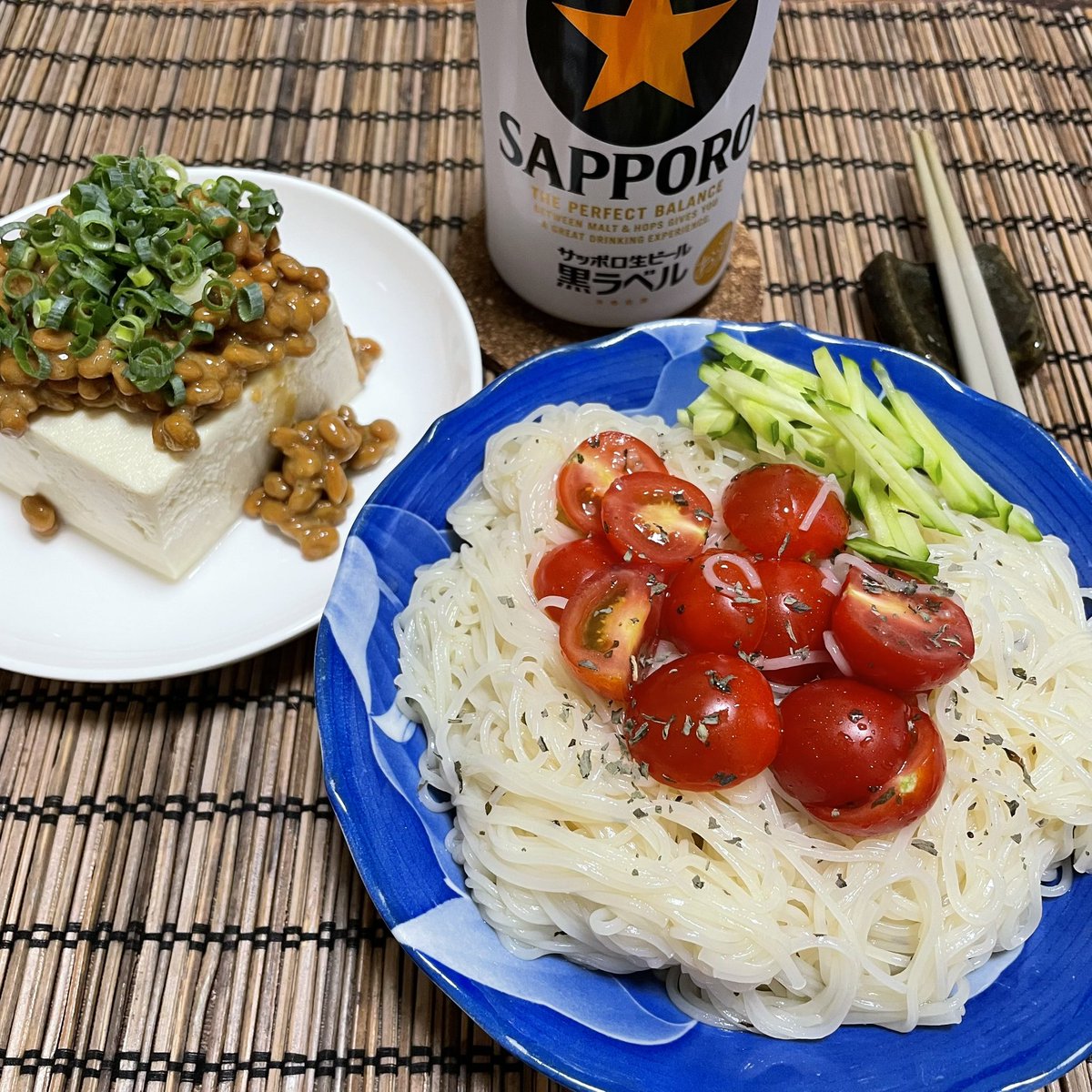 #3good 9/7 暑さ少し戻ったがまだマシ、日曜日

🎗日曜ルーティン中国語、話題は“幽霊を信じるか？“

🎗️お昼はトマトのカッペリーニ風そうめん

🎗️狭いキッチンもエスプレッソとタバコで自宅カフェ気分☕️ 夜は野菜の天ぷらもどき🍺