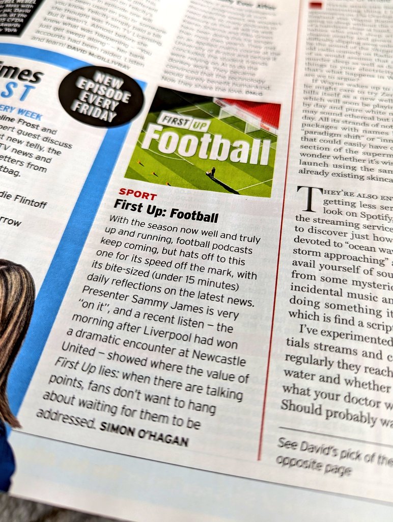 It's been a few weeks since launching <a href="/firstupftbl/">First Up Football</a>. 

As with doing anything new, it's not been 100% smooth sailing, but this lovely (and v unexpected) review in the Radio Times has made it all feel worth it.