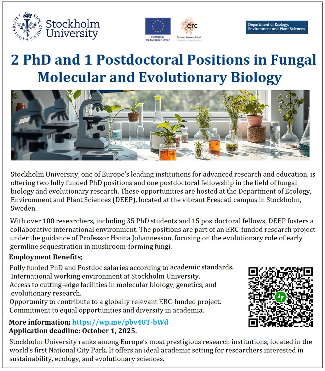 Agristok (@agristok) on Twitter photo 📌 2 PhDs and 1 Postdoctoral Positions in Fungal Biology at Stockholm University, Sweden 🇸🇪, See details at: wp.me/pbv48T-bWd 📌 2 PhDs and 1 Postdoctoral Positions in Fungal Biology at Stockholm University, Sweden 🇸🇪, See details at: wp.me/pbv48T-bWd