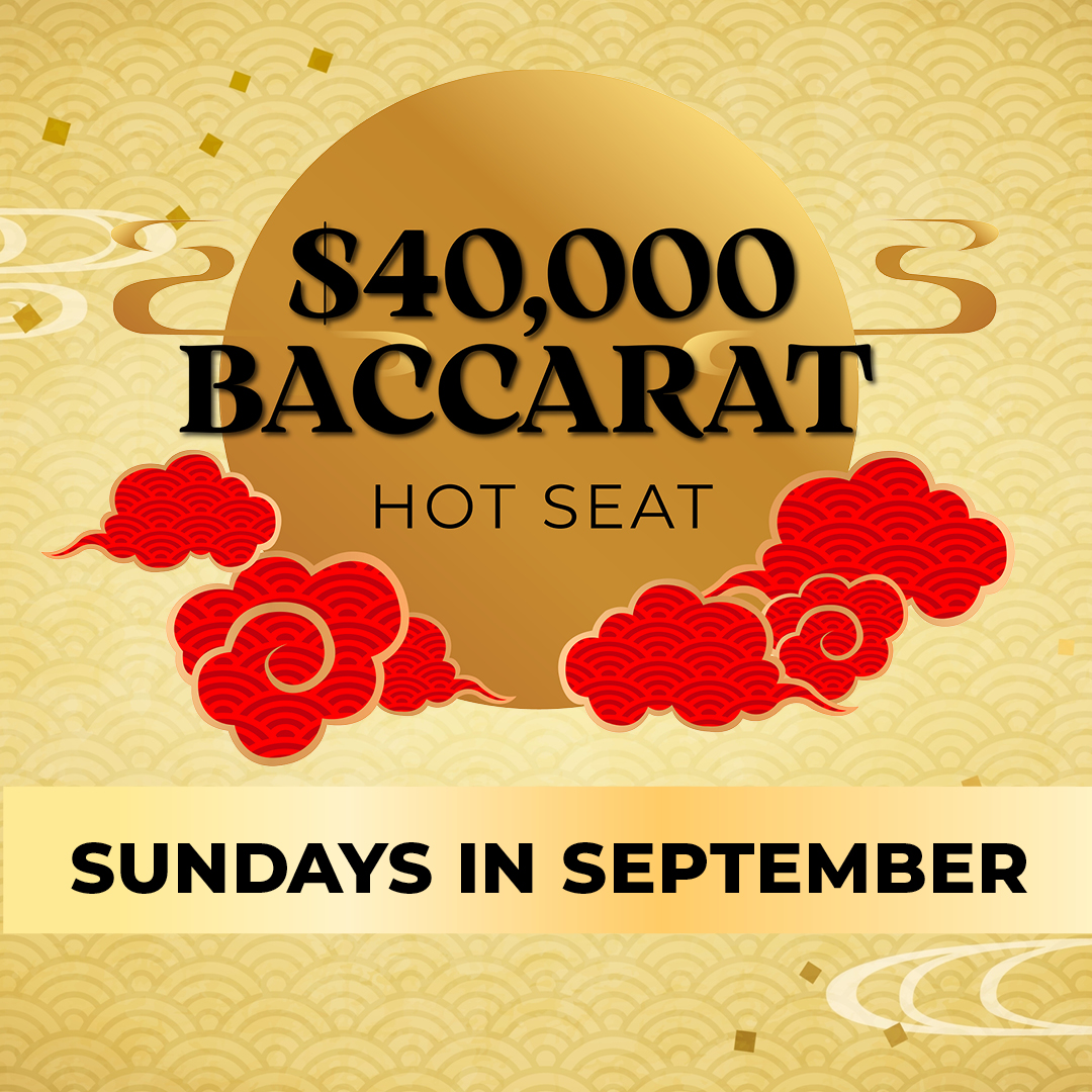 The $40,000 Baccarat Hot Seat is here! 💵 Join us Sundays, September 7, 14, 21 &amp; 28 from 1PM–6PM in the Baccarat Pit. One winner every 15 minutes takes home $500 CASH — and yes, you can win more than once per week! 🎉
▫️
▫️
Must be 21+. Gambling problem? Call 1-888-777-9696.