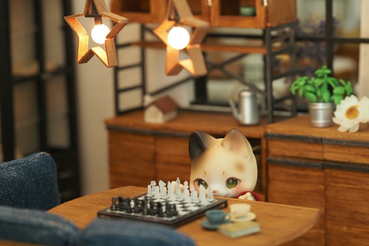 ミッケ、それはチェスっていうんだよꪔ̤̮
ミッケには少し難しいかなぁ？

･･････････････････････
ミニチュアのチェス買ってみました。無くしたら大変だ。
#kumukuku 
#ドールハウス