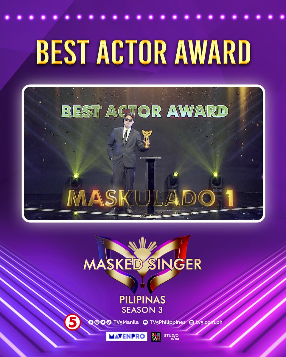 maskedsinger_ph's tweet photo. Ang pinaka bida sa stage! The Best Actor Award goes to Maskulado 1 for his powerful presence under the mask.

📺 Masked Singer Pilipinas Season 3 sa TV5
📆 Tuwing Sabado, 7:15PM at Linggo, 7:45PM
🎤 Pagkatapos ng Vibe!

#MaskedSingerPilipinas #MSP3rdGOLDENMASKEDAWARDS https://t.co/4aSqkNHUqB