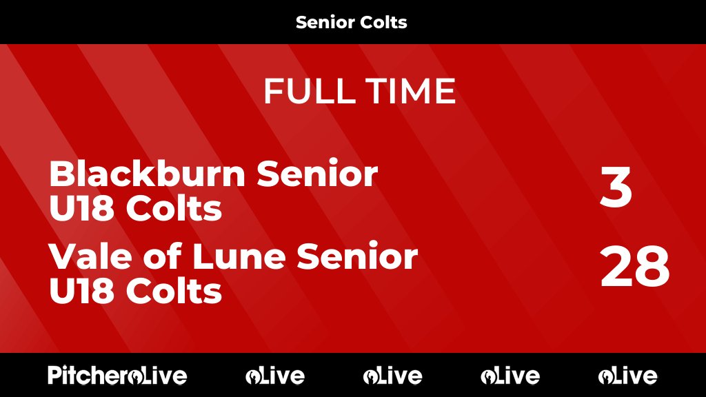 FULL TIME: Blackburn Senior U18 Colts 3 - 28 Vale of Lune Senior U18 Colts
#BLAVAL #Pitchero
valeoflunerufc.org/teams/238592/m…