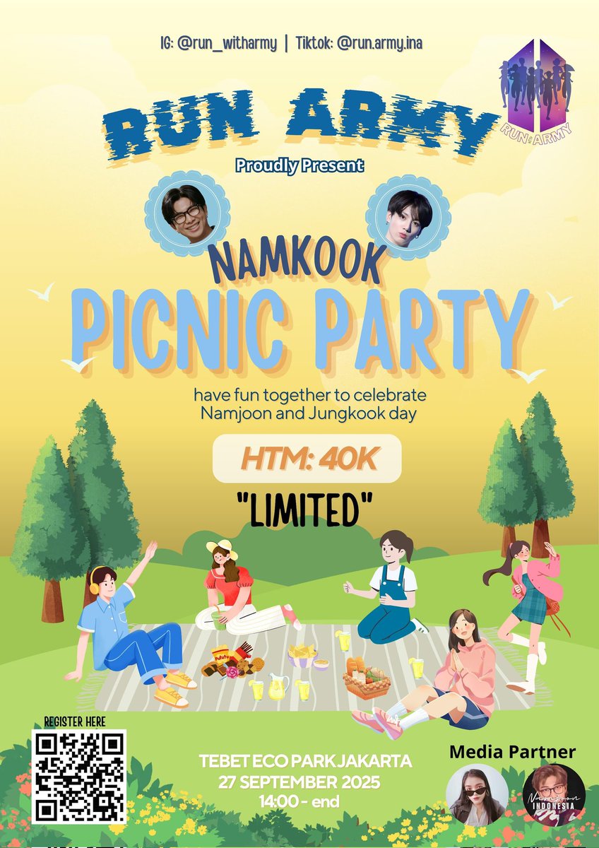 laviedenoona's tweet photo. ๐ข ARMY Jakarta, siap-siap! ๐ฅณ
Saatnya piknik bareng sambil ngerayain hari spesialnya Namkook ๐ณโจ
Letโs create our own Magic Shop moment bareng ARMY lain di #NamkookDay! Yuk ikut eventnya dan seru-seruan ๐
๐ More info ig : @/run_witharmy
#NamkookPicnicParty #RunWithARMY https://t.co/LgbX0pAgaK