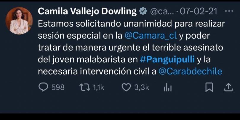 Camila Vallejos Dowling hablando de moral, ética, odio, resentimiento, revanchismo y violencia, la verdad, no puede haber un ejemplo más claro de ser una cínica y cara de palo.