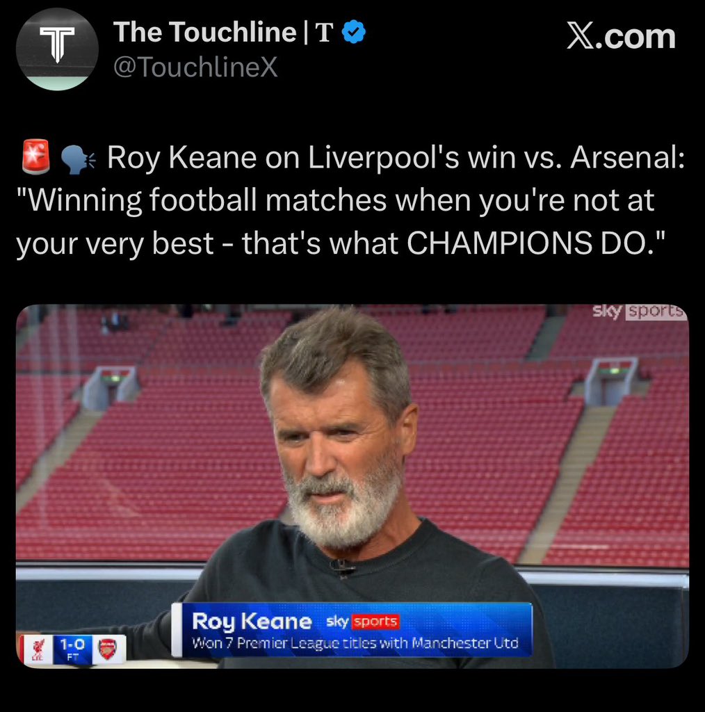 Roy Keane po výhře Arsenalu nad Man Utd 1:0 vs Roy Keane po výhře Liverpoolu nad Arsenalem 1:0. Jasně, Royi.