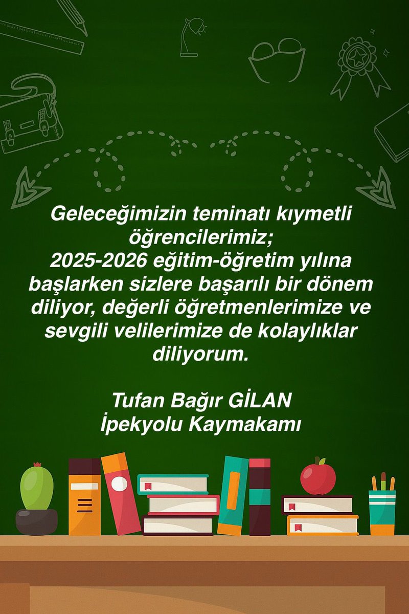 Kaymakamımız Tufan Bağır GİLAN’ın 2025-2026 Eğitim Öğretim Yılı Mesajı; 

<a href="/tufangilan/">Tufan Bağır GİLAN</a>