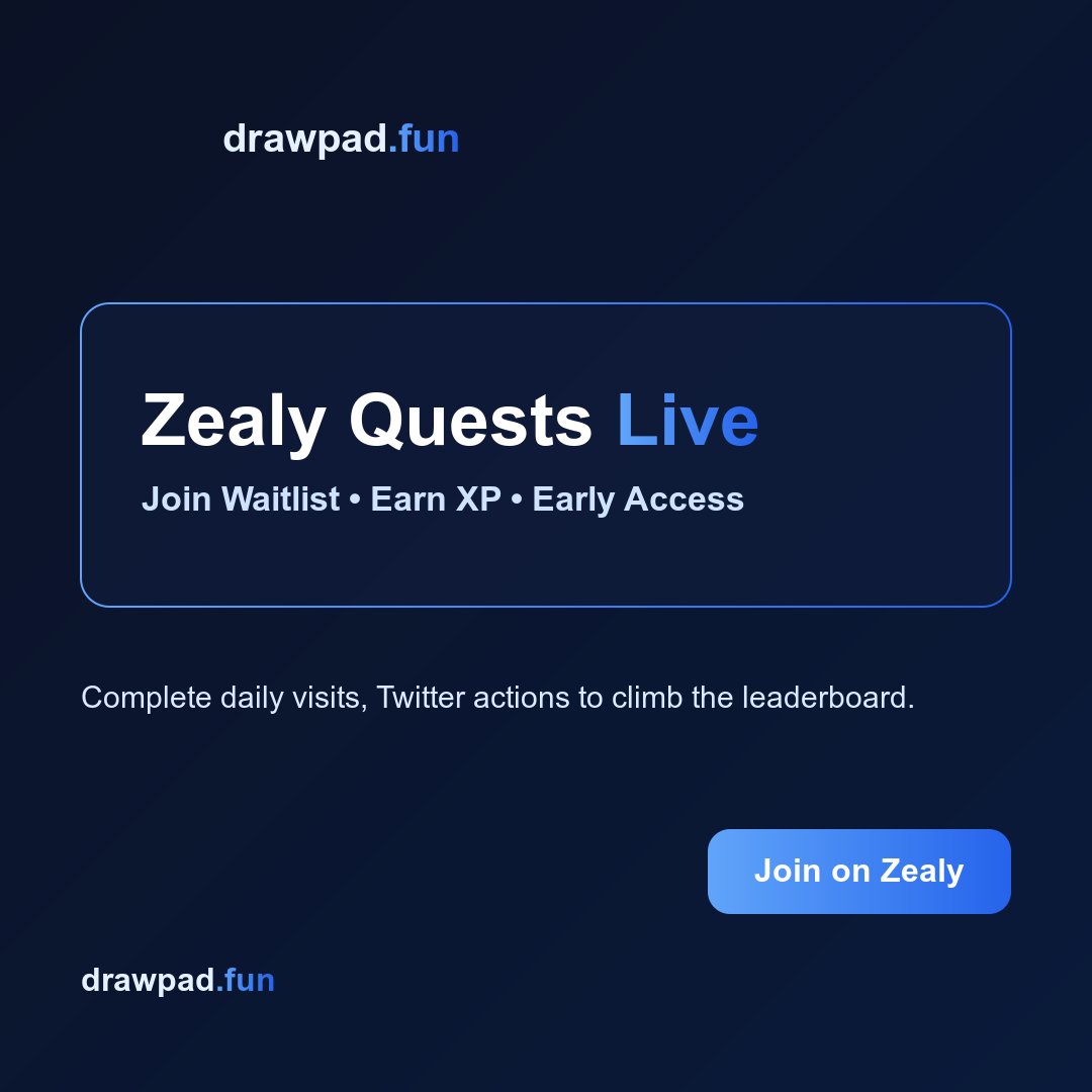 drawpadfun's tweet photo. Create • Share • Have fun 🎨

Hop on our Zealy, farm XP (follow, like, RT, daily visit) and secure your early access spot.

Start here 👉 https://t.co/QkmxgUfmz7
Waitlist 👉 https://t.co/OD8dTVS0Sl https://t.co/vzDV0FHWz9
