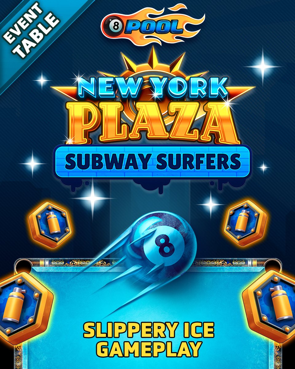 8ballpool's tweet image. NEW @subwaysurfers #NewYork Table 🌎

🎁 Master #SlipperyIce gameplay to win big prizes, including extra #SubwayTokens for your choice of 8 Ball Pool rewards

🗓️ Ends Tue Sept 9, 10am UTC

Play Now » mcgam.es/WbREuT

#8BallPool x #SubwaySurfers