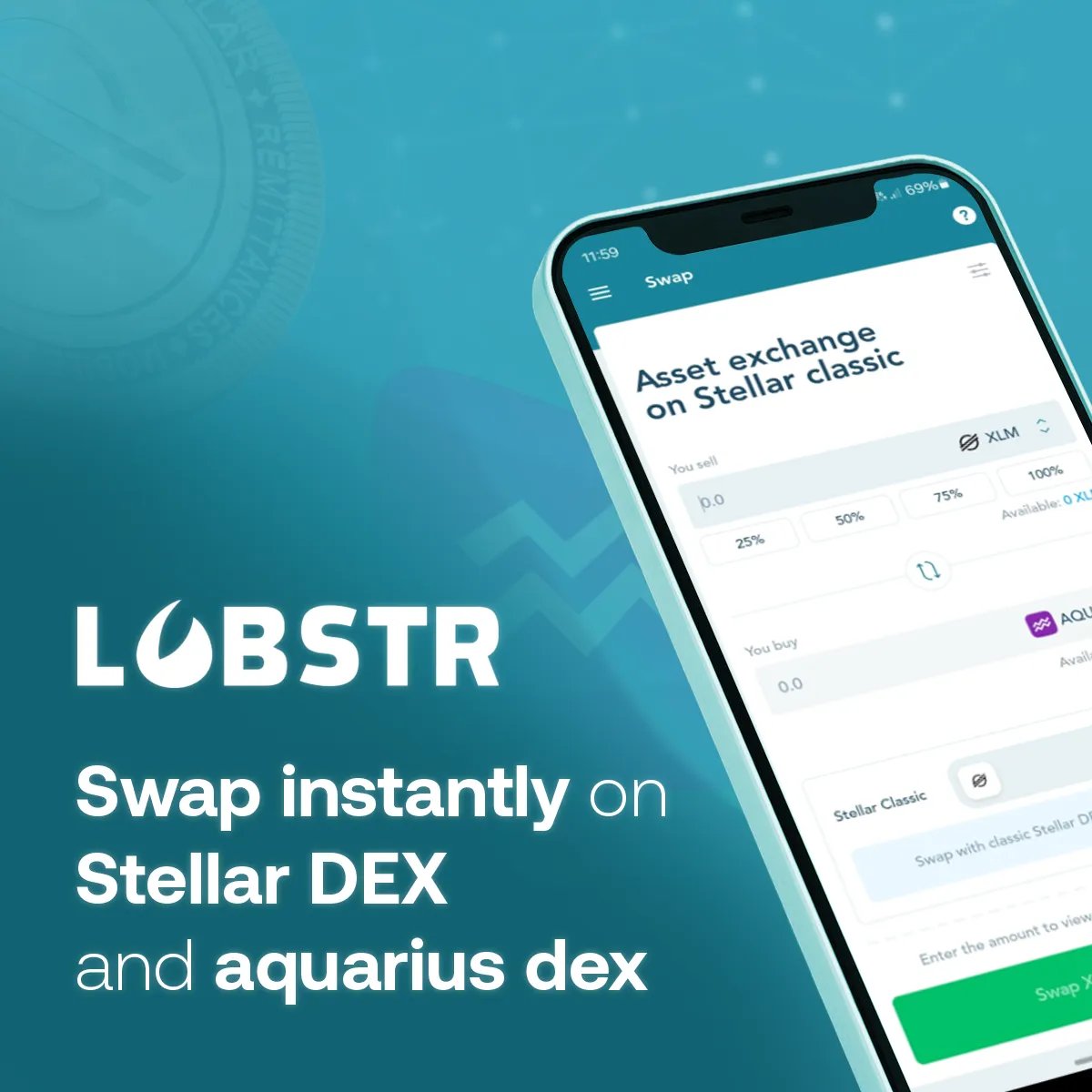 lobstr's tweet photo. Instant swaps on LOBSTR 🦞

Trade seamlessly with Stellar DEX and Aquarius DEX.

Fast and easy, just how crypto should be! https://t.co/jwuZoubg3F