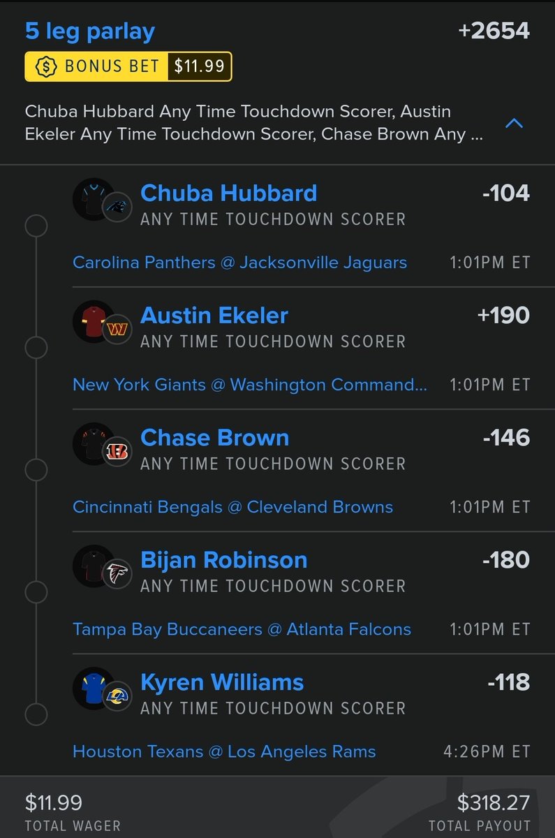 NHLGoalieProps (@nhlgoalieprops) on Twitter photo Worthy voided us here, leaving us with 11.99 in profit (in bonus bets).. we haven't used our original wager yet but you can find out how we use it in the <a href="/MoshPickDiscord/">TheMoshPick</a>
whop.com/moshpickdiscord
Anytime Touchdown Lotto (+2654)
#GamblingX #NFL #nflnagetv #NFLKickoff Worthy voided us here, leaving us with 11.99 in profit (in bonus bets).. we haven't used our original wager yet but you can find out how we use it in the <a href="/MoshPickDiscord/">TheMoshPick</a>
whop.com/moshpickdiscord
Anytime Touchdown Lotto (+2654)
#GamblingX #NFL #nflnagetv #NFLKickoff
