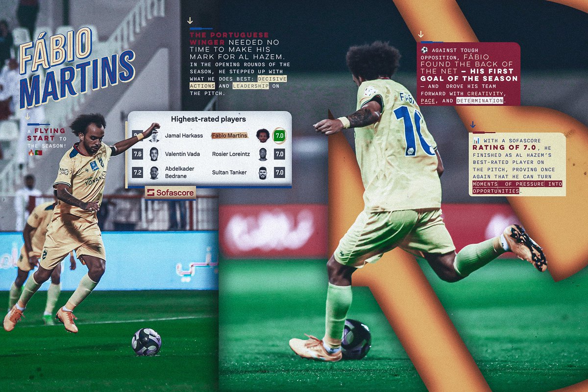 𝗙𝗮́𝗯𝗶𝗼 𝗠𝗮𝗿𝘁𝗶𝗻𝘀 – A Flying Start to the Season! 🔥🇵🇹

The Portuguese winger needed no time to make his mark for Al Hazem. In the opening rounds of the season, he stepped up with what he does best: decisive actions and leadership on the pitch.