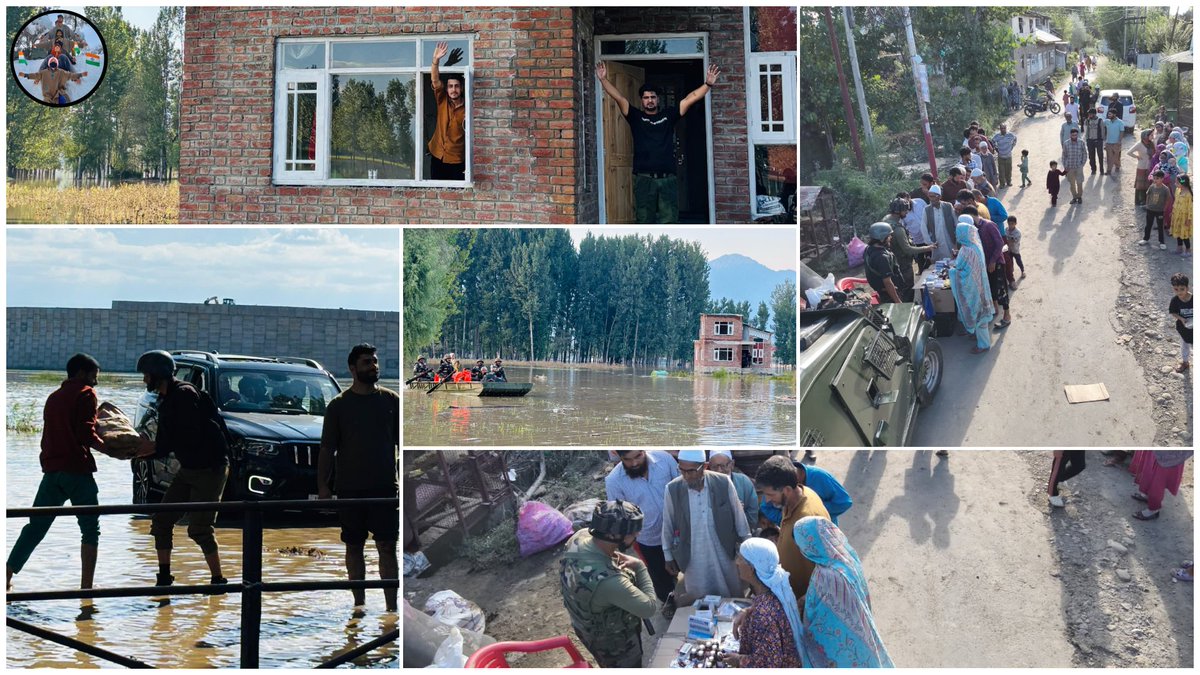 Vaasta_A_Ulfat's tweet photo. Rumshi & Jhelum swelled, floodwaters breached embankments in Pulwama & Pampore. #IndianArmy’s 50 RR stood tall — rescuing families, fortifying homes & delivering aid.
In disaster, they brought hope.
#InServiceOfNation #kashmir #PunjabFloods #OnlyDevaBhau https://t.co/3BFfyHFw4R