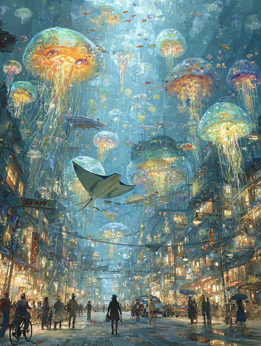 クラゲが灯りをともす、幻想的な海底都市
#midjourneyart