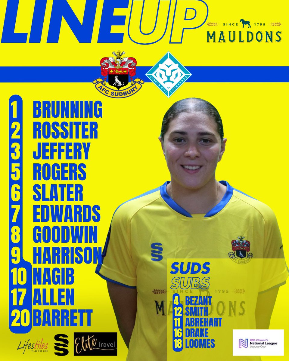 Here's how we line up this afternoon to play <a href="/LC_Lionesses/">London City Lionesses</a> in the <a href="/FAWNL/">FA Women's National League</a> Cup! 💛💙