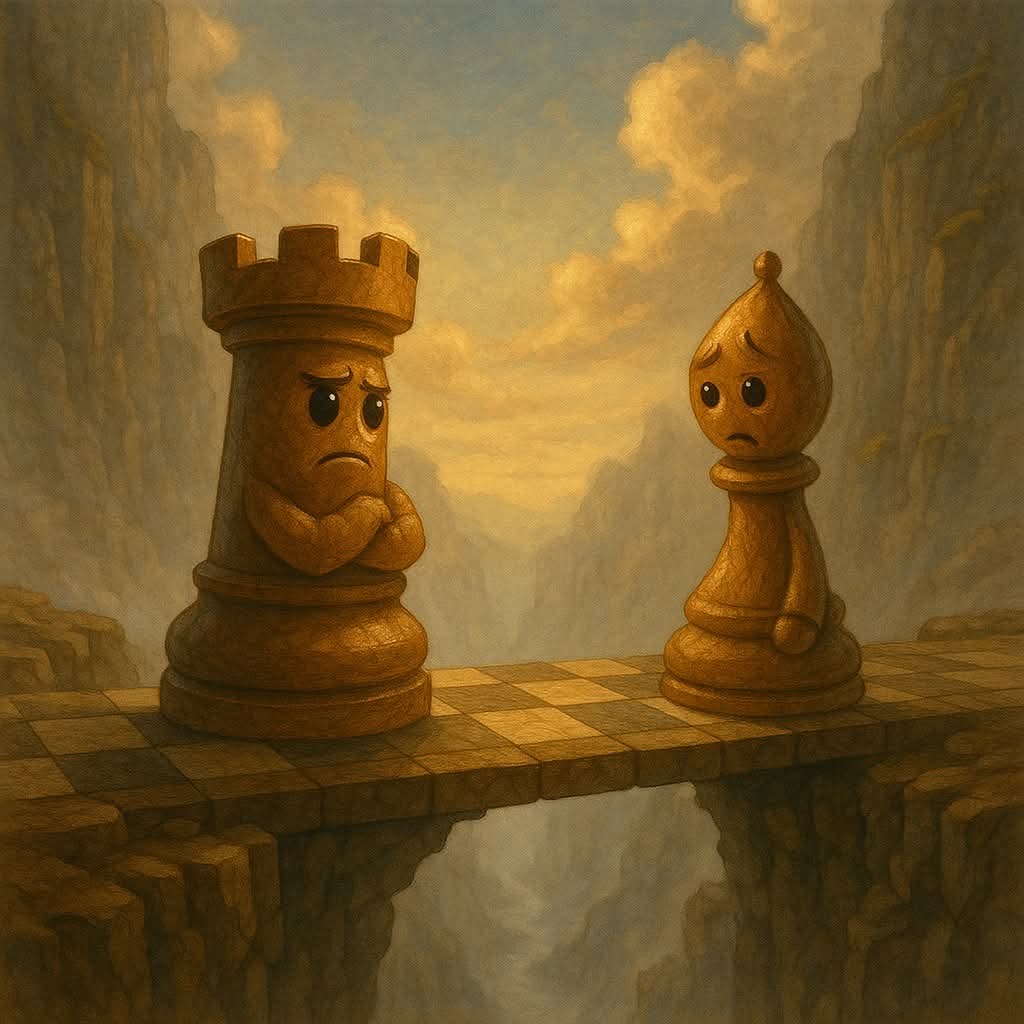 El sacrificio a veces se juega en silencio: una torre que se planta firme en el abismo para que otros puedan cruzar. Porque la verdadera grandeza está en dar el paso que nadie más se atreve.