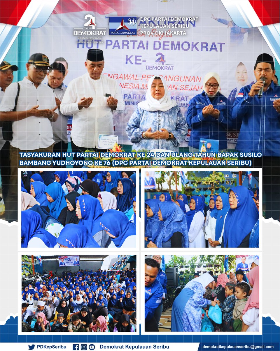Hj. Neneng Hasanah Ketua DPC Demokrat Kepulauan Seribu &amp; Anggota DPRD DKI Jakarta F-Demokrat Gelar Tasyakuran HUT Partai Demokrat Ke 24 Dan HUT Bapak Susilo Bambang Yudhoyono Ke 76, sekaligus Maulid Nabi Muhammad SAW  Santunan Anak Yatim

#PartaiDemokrat #Demokrat24 #DemokratDKI