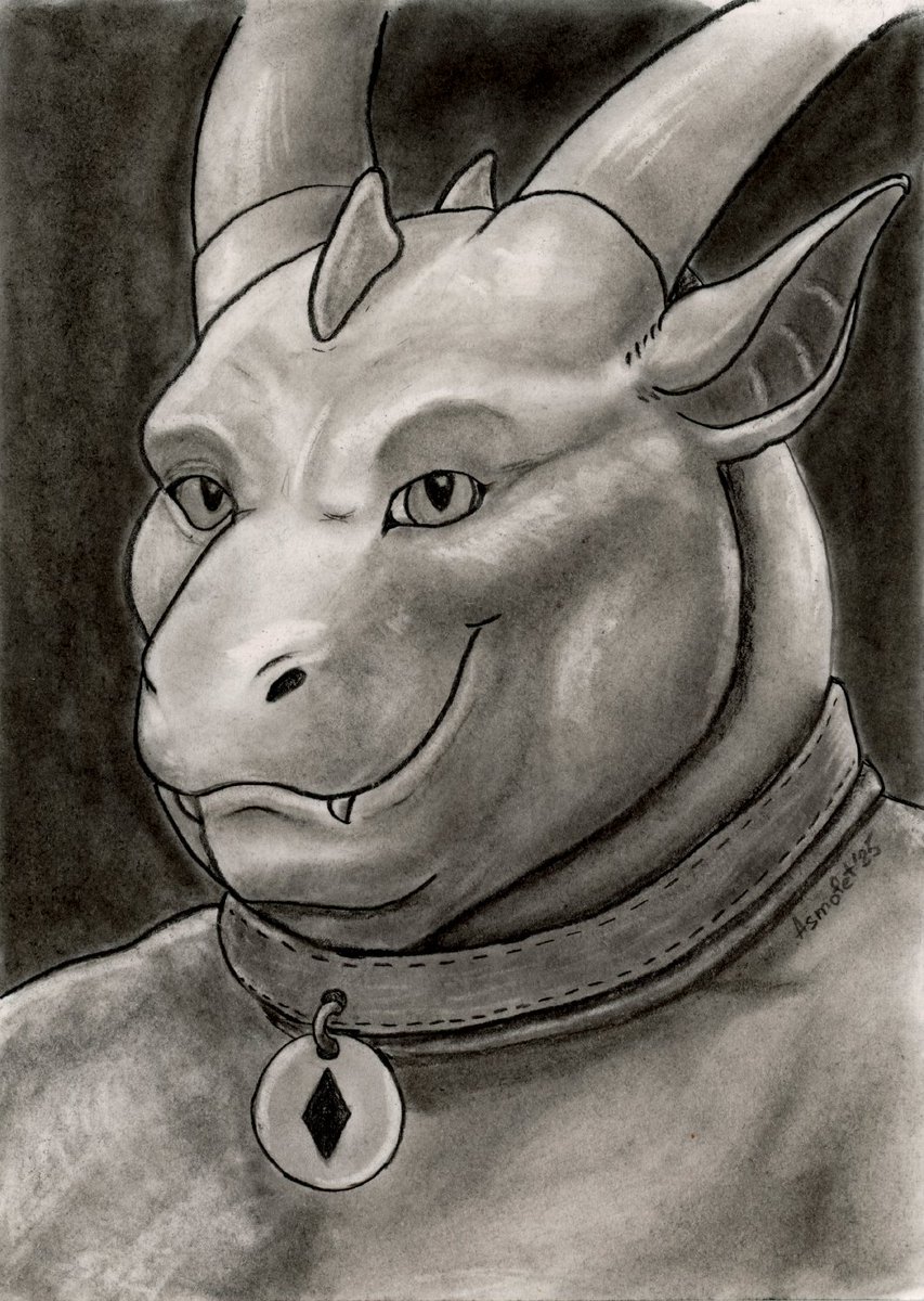 Headshot commision for RoyTheDragon in Telegram.  Charcoal, A5  

#Furry #FurryArt