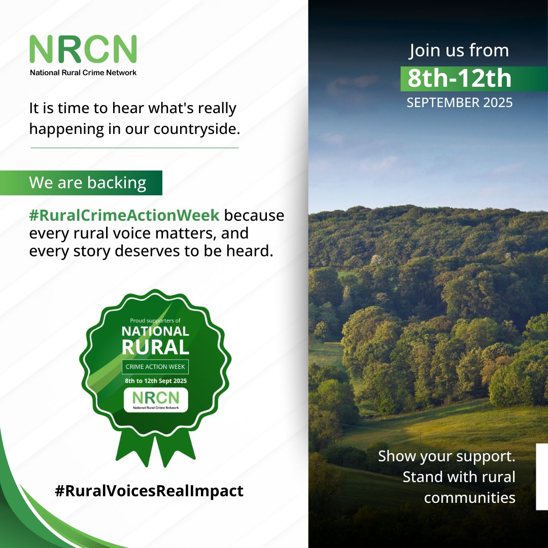 National Rural Crime Action Week runs from 8–12 September.

This year, the National Rural Crime Network is putting victims at the heart of the national conversation.

Learn how you can support the campaign▶️ crimestoppers-uk.org/news-media/new…

#RuralCrimeActionWeek #RuralVoicesRealImpact
