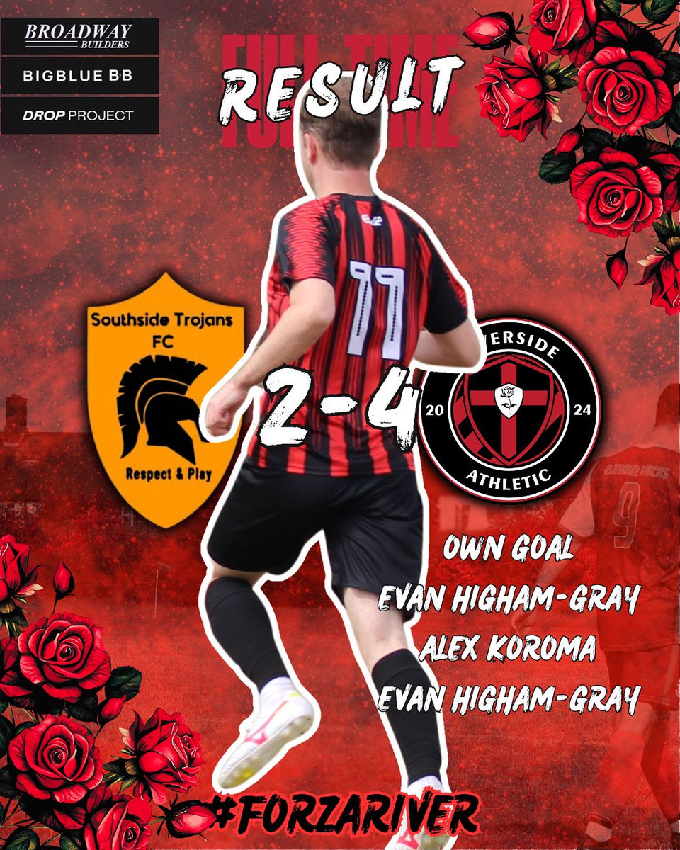 Our first outing of the season ends in a 4-2 win against <a href="/SouthTrojans22/">Southside Trojans</a> ✅

A stellar performance from all the lads that played today got us our first points of the season 3️⃣

Well done to Alex for grabbing a goal and to Evan for adding two 💪

#ForzaRiver 🌹
