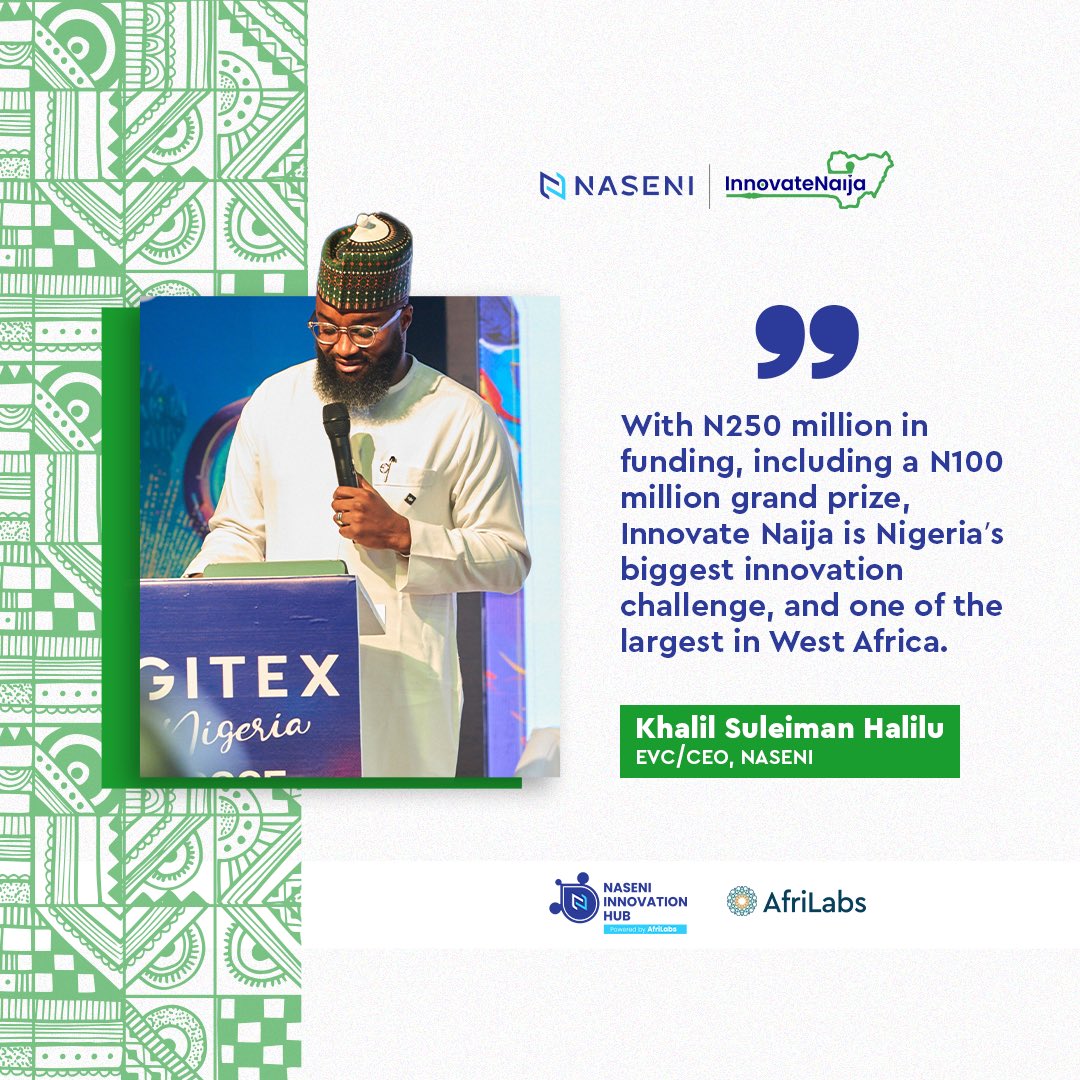 NASENIHQ's tweet photo. Excerpts from EVC/CEO @NASENIHQ Mr Khalil Suleiman Halilu (@KSHalilu)'s keynote address at the Innovate Naija launch during the GITEX Nigeria 2025 in Lagos. 

#InnovateNaija2025 #NASENIInvents #NASENIInnovationHub #AfriLabs #GITEXNigeria2025 #AfricanInnovation #TechForGrowth #NASENIImpact