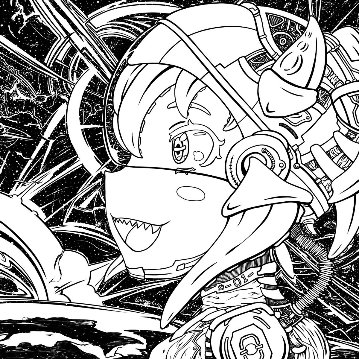 横顔宇宙少女
誰かの好みに刺さるのか？
＃イラスト 
#横顔機械少女