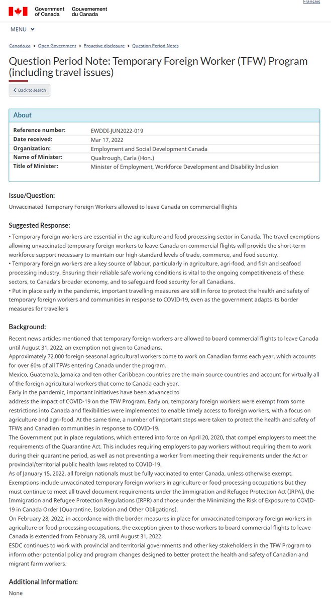 BREAKING: In 2021/2022 unvaccinated Temporary Foreign Workers (TFW's) received exemptions from Trudeau's tyrannical Vaccine Travel Mandates, permitting them to freely board a plane and leave the country while 5-6 million unvaccinated Canadian citizens and PR's were illegally