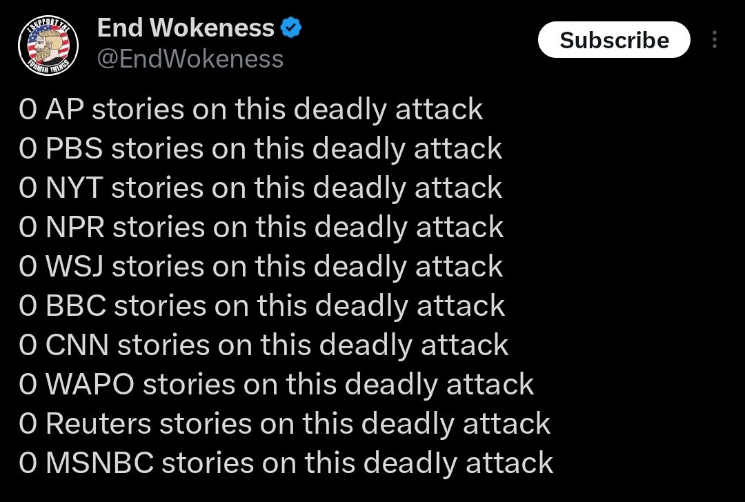 <a href="/GuessWhoTexas/">GeorgieGirl</a> <a href="/EndWokeness/">End Wokeness</a> <a href="/AP/">The Associated Press</a> <a href="/NewsHour/">PBS News</a> <a href="/nytimes/">The New York Times</a> <a href="/NPR/">NPR</a> <a href="/WSJ/">The Wall Street Journal</a> <a href="/BBCBreaking/">BBC Breaking News</a> <a href="/BBCWorld/">BBC News (World)</a> <a href="/CNN/">CNN</a> <a href="/cnnbrk/">CNN Breaking News</a> <a href="/wapo/">The Washington Post</a> <a href="/Reuters/">Reuters</a> <a href="/MSNBC/">MSNBC</a>