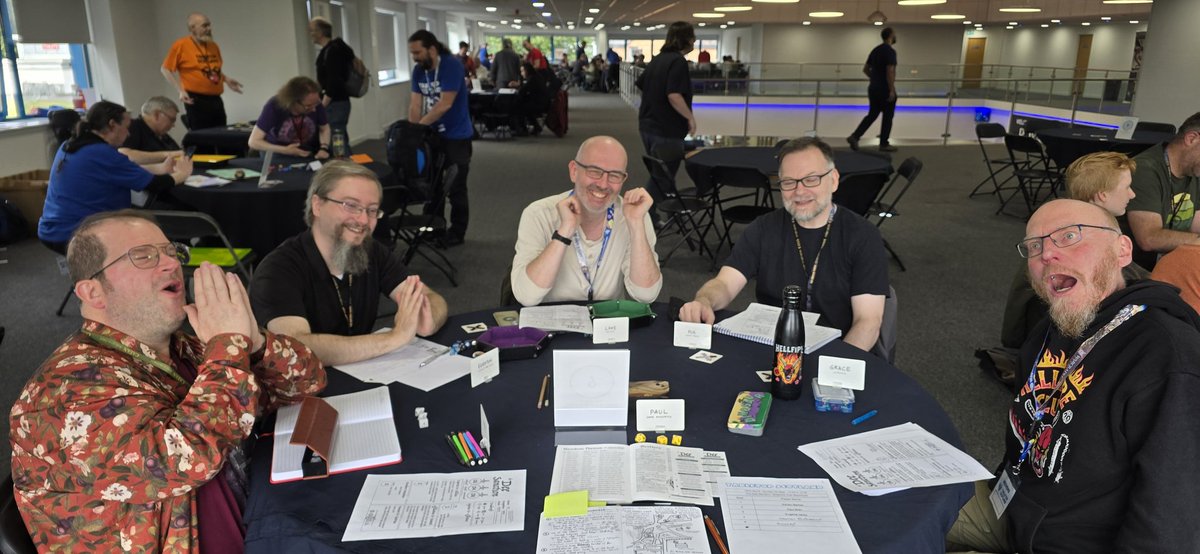 justcrunchgames's tweet photo. A simple shopping trip for a two-headed calf on Valentine's Day leads to an unexpected encounter and a man doomed to death in Smyth Field.

A great #DeeSanction adventure at @TabletopScot this morning. Does a near TPK in the epilogue count? https://t.co/ENLBK9Dx98