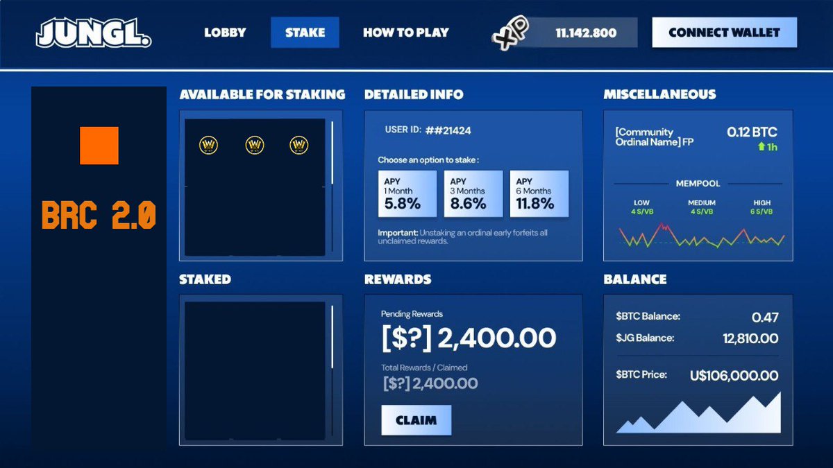 Progress:

Non-custodial staking for BRC2.0 collections is possible now with JUNGL!

Want to enable staking for your collection? 

DM us to get started!