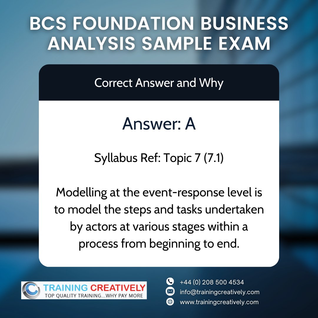 traincreatively's tweet image. ⚡ Afternoon challenge! Another BCS Business Analysis exam practice - can you get it right?
💡 Swipe, check the answer, and note why it’s correct.

#BCS #BusinessAnalyst #CertificationJourney #Upskill