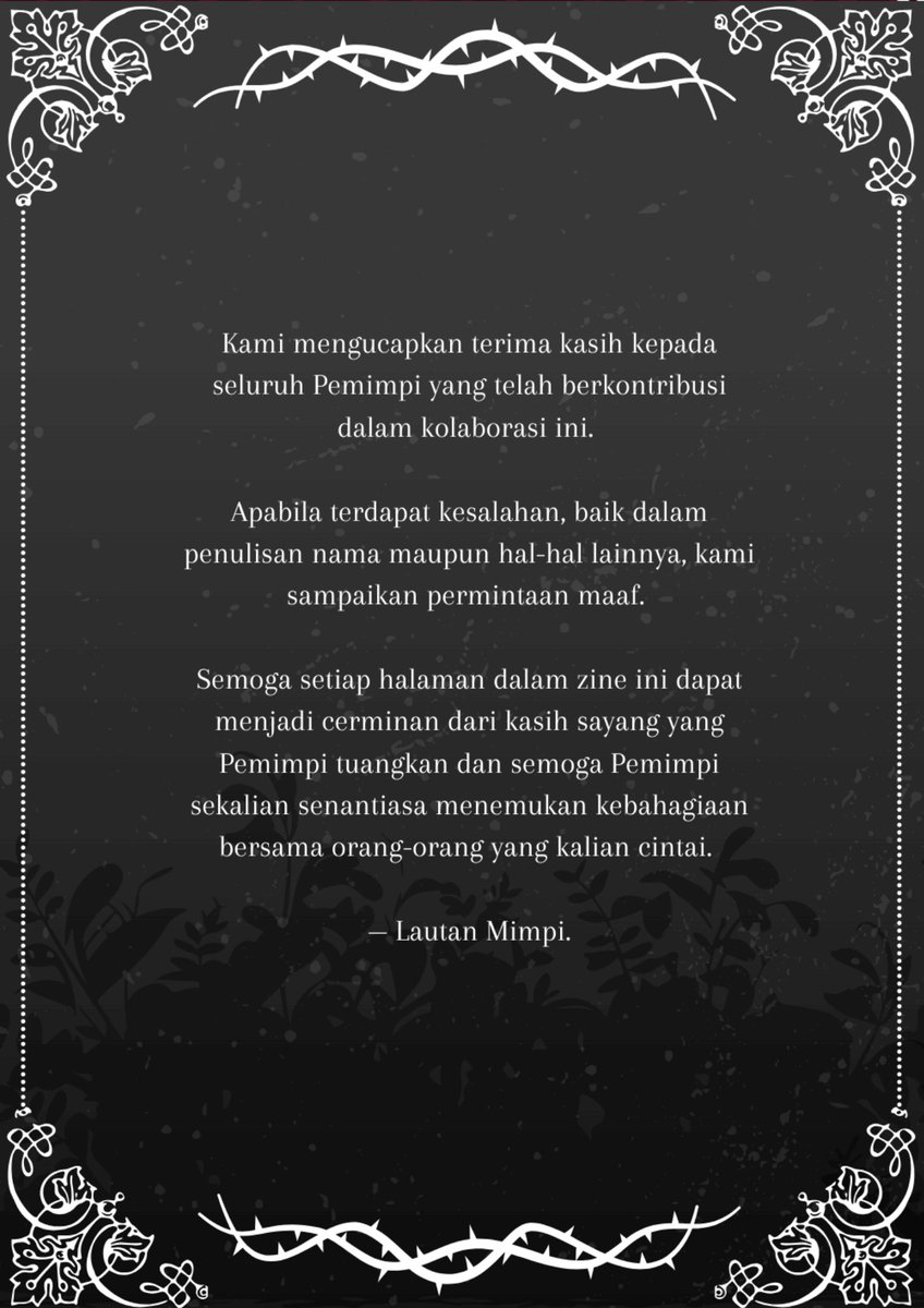 ✧ ——— SHOWCASE
#SamudraKarma

Terima kasih atas partisipasinya dalam kolaborasi “VII Peccata Mortifera”. Zine dapat diakses melalui tautan berikut:
heyzine.com/flip-book/cd28…

Kami sarankan untuk membuka zine melalui PC atau desktop viewing pada ponsel agar halaman tidak terpotong.