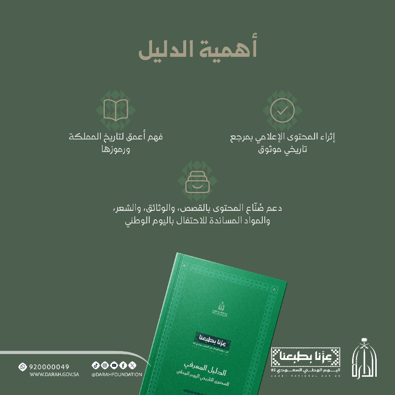 Darahfoundation's tweet photo. احتفاءً باليوم الوطني 95، دارة الملك عبدالعزيز تُطلق الدليل المعرفي للمحتوى التاريخي لليوم الوطني.