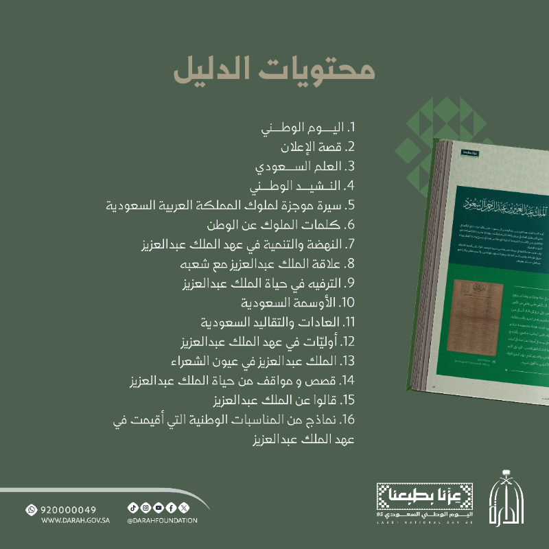 Darahfoundation's tweet photo. احتفاءً باليوم الوطني 95، دارة الملك عبدالعزيز تُطلق الدليل المعرفي للمحتوى التاريخي لليوم الوطني.