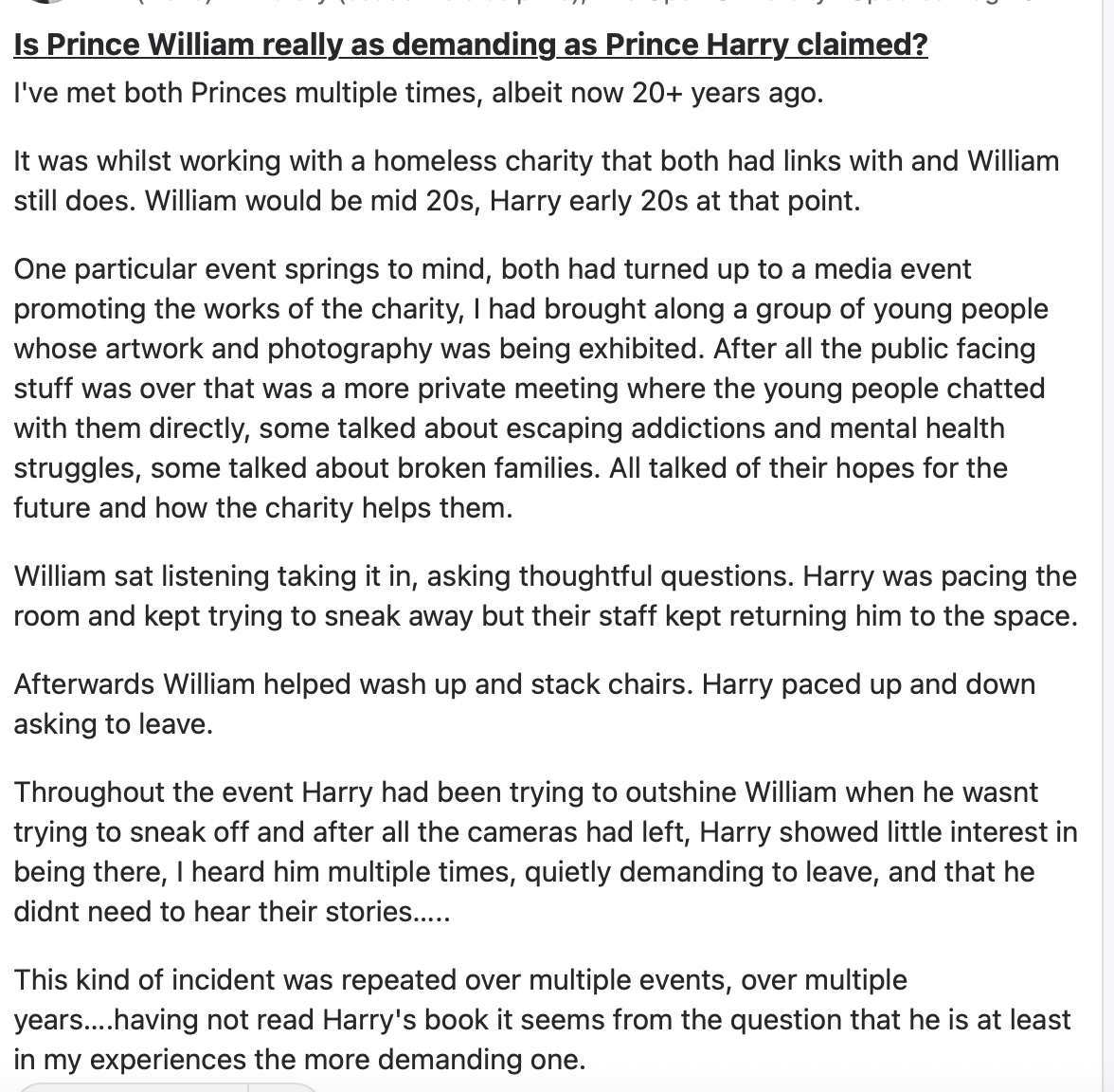 EltonMusk12's tweet photo. This is from Quora, a member called Ben Freeman, and very interesting because it's a first-hand account of decent William and rebellious Harry in their youth... See what you think! https://t.co/RLBkNzAGta