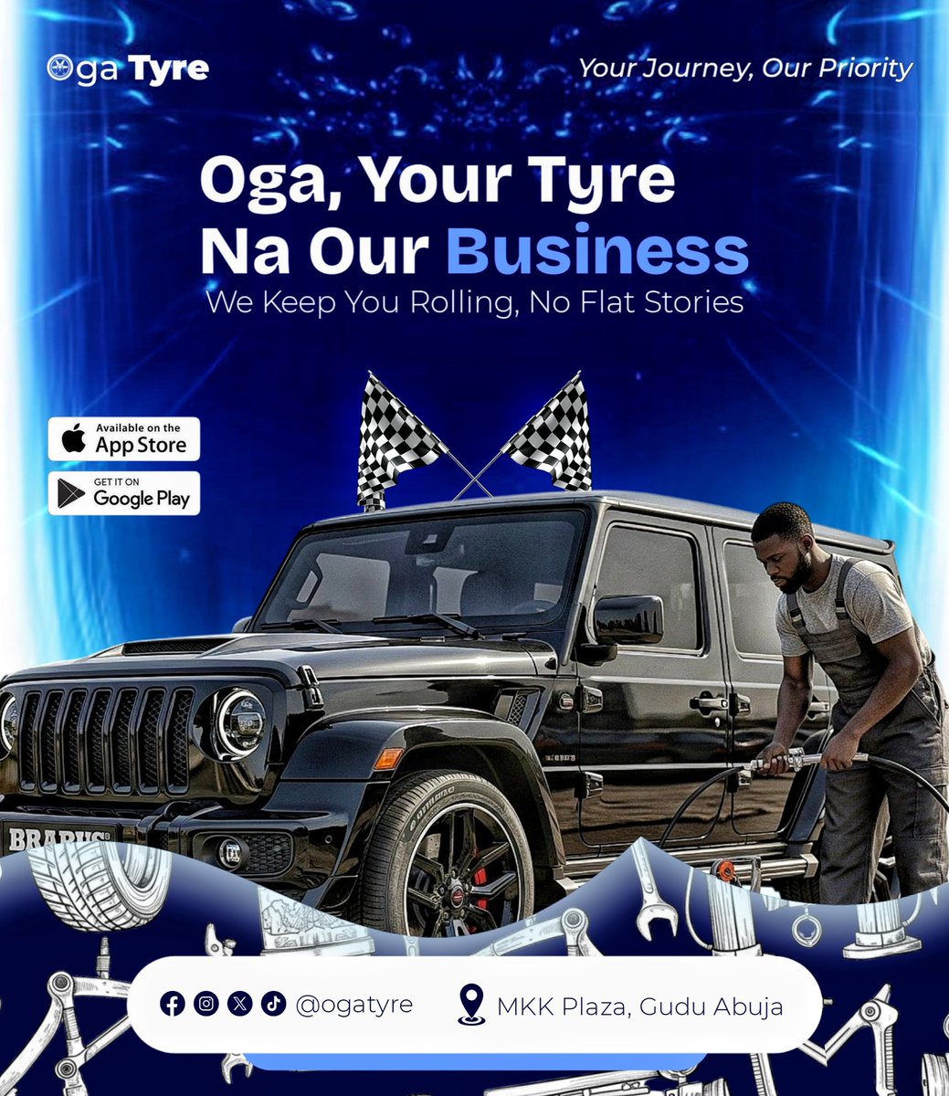 LabiGraphix's tweet photo. Day 7/30 🗓️ Of Creative Collision 
@inspiredDZN let's go 🔥🔥 🔥 
🚗 Tyre wahala? No shaking! OgaTire dey your back. Flat tyre today, smooth ride tomorrow. Come flex with us! 💪 

#OgaTire #NaijaVulcanizer #FlatNoMore #RollSafe #TyreFixNaija https://t.co/kc62nexBaP