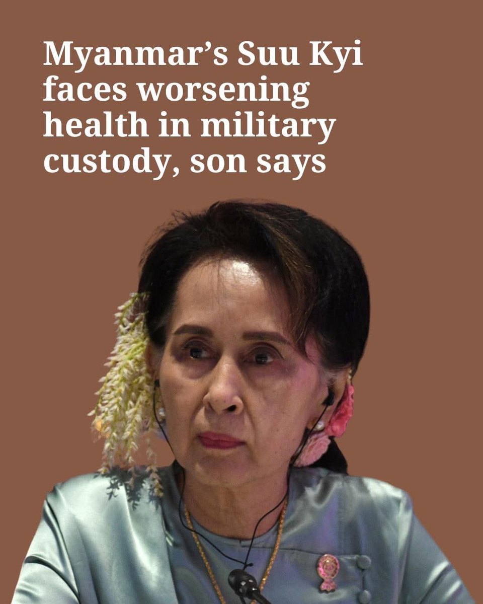 AungNbsa's tweet photo. Aung San Suu Kyi, 80, is battling a heart condition without care.
The junta is denying basic human rights.

WHAT’S HAPPENING IN MYANMAR 

#LetOurLeaderAungSanSuuKyiHeal
#WhatsHappeningInMyanmar https://t.co/G6BNKTb1Bs