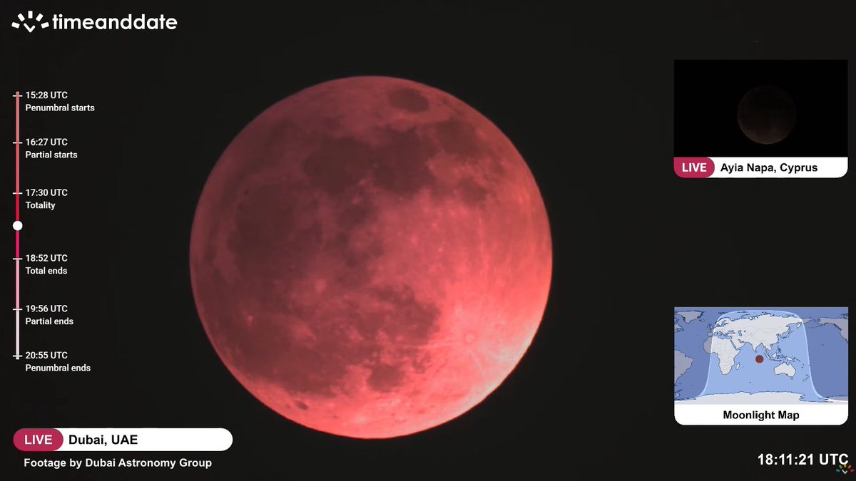twit193's tweet photo. 18:11 UTC Total Lunar Eclipse has reached its maximum.
online streams: https://t.co/rFcL1VkxnT https://t.co/H6JdS5XACr