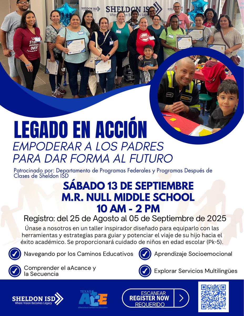 Parents, you are your child’s first and greatest teacher! 💙 Join us on Saturday, September 13th from 10 AM – 2 PM at M.R. Null Middle School for an inspiring workshop designed to give you the tools and strategies to support your child’s academic journey. #ParentEngagement