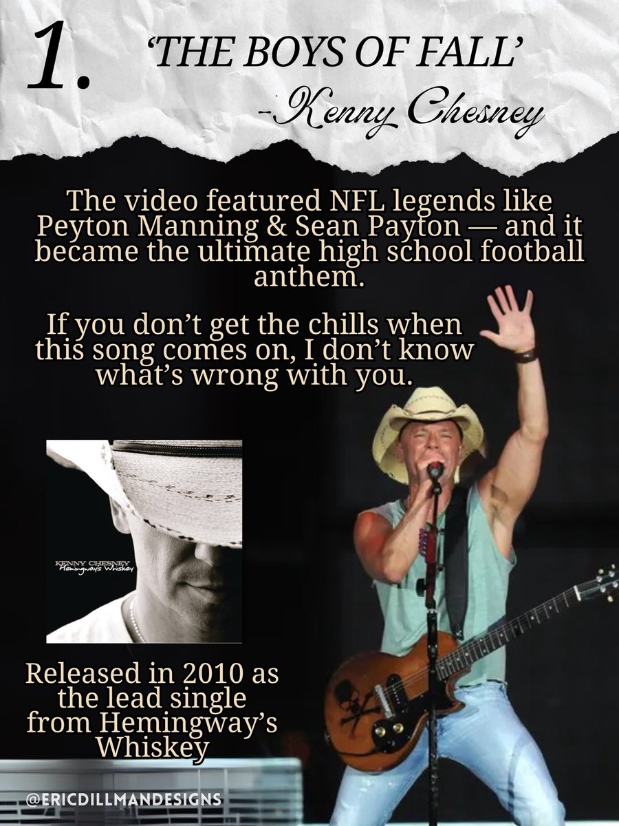 EricDillmanDzn's tweet image. Country music + football just fit. From small-town Friday nights to NFL Sundays, these songs became football anthems. Here are my Top 5 Country Football Songs of All Time. Which one’s your favorite? #CountryMusic #Football