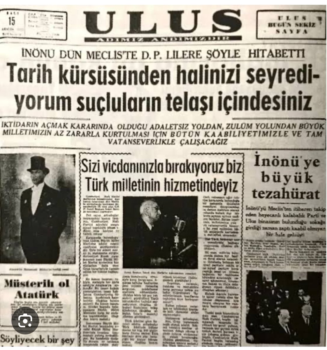 HsnBozkurt's tweet photo. “Tarih kürsüsünden halinizi seyrediyorum, suçluların telaşı içindesiniz.”
İsmet İnönü/14 Aralık 1953 
#ATATÜRKTEBİRLEŞMEZAMANI
#MustafaKemalinAskerleriyiz
#YenidenAtatürkCumhuriyeti 
@add_genelmerkez https://t.co/IzlGJmL0ni