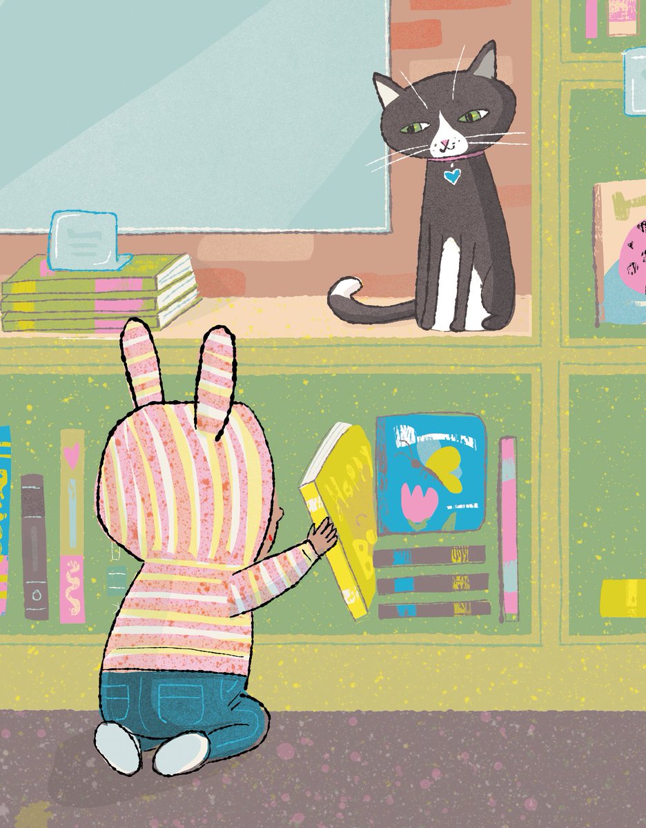 Happy Sunday! 👶📚🐱 This is from the back cover of a wonderful book, BOOKSTORE BABIES (Puck/Lemay). #violetlemay #illustration #kidlitart #picturebook #mbartists #bookstore #books #bookstorecat