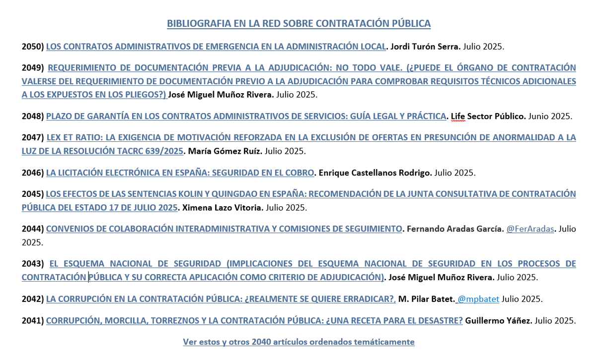 contratodeobras.com/2025/09/bibili… BIBLIOGRAFIA EN LA RED SOBRE CONTRATACIÓN PÚBLICA.  <a href="/FerAradas/">Fer Ara das</a>; <a href="/mpbatet/">Maria Pilar Batet</a>; <a href="/G_Yanez/">Guillermo Yáñez</a>; Jordi Turón Serra; José Miguel Muñoz Rivera; María Gómez Ruíz; Enrique Castellanos Rodrigo; Ximena Lazo Vitoria.