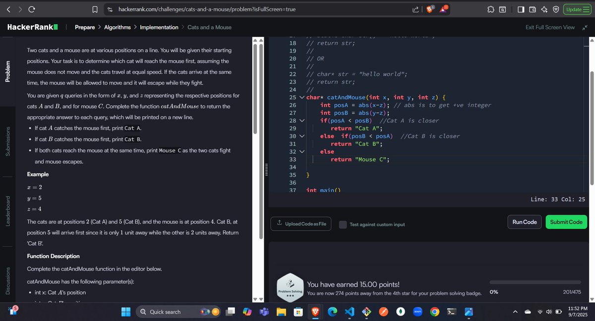 codewithGenZ's tweet image. Day 69🚀: #100daysofcode : #GeeksforGeeks
Today i solved problem on #Hackerrank
-Cats and Mouse..
#C_language #100daysofchallenge #codinglife #LearnInPublic #learnprogramming #programmer #coder #CodingJourney #codewithGenZ #BuildYourself #Hackathon #Genius #Ai #python #crazy