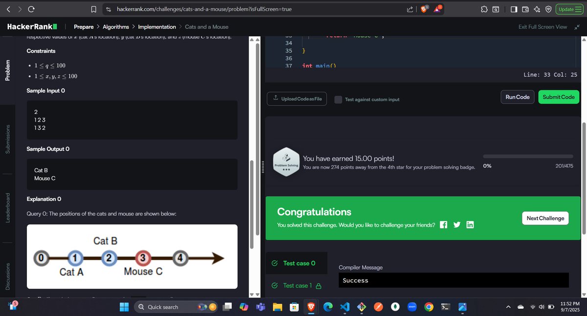 codewithGenZ's tweet image. Day 69🚀: #100daysofcode : #GeeksforGeeks
Today i solved problem on #Hackerrank
-Cats and Mouse..
#C_language #100daysofchallenge #codinglife #LearnInPublic #learnprogramming #programmer #coder #CodingJourney #codewithGenZ #BuildYourself #Hackathon #Genius #Ai #python #crazy