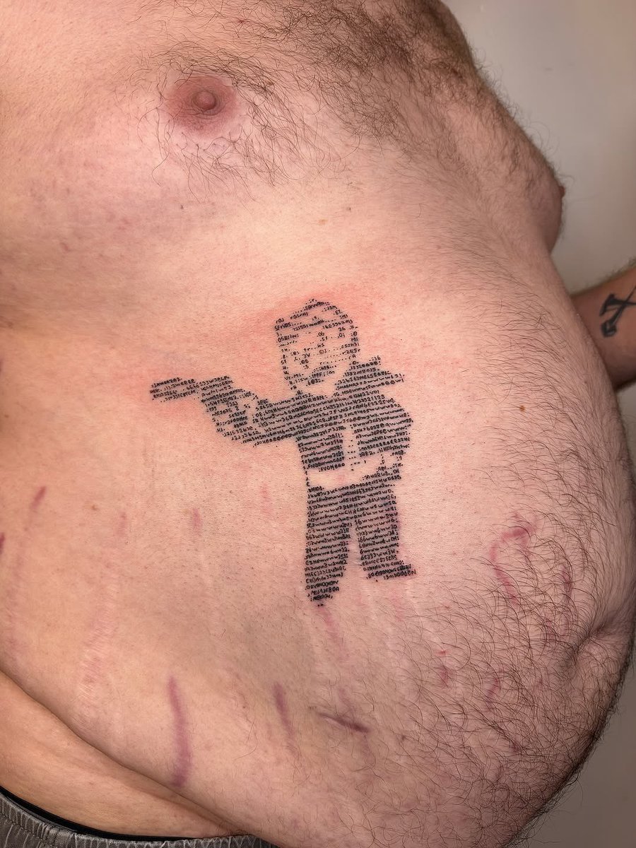 Got my fav vault boy from <a href="/Fallout/">Fallout</a> tattooed on me, ASCII art style to be reminiscent of the terminal 🤠😎😋
