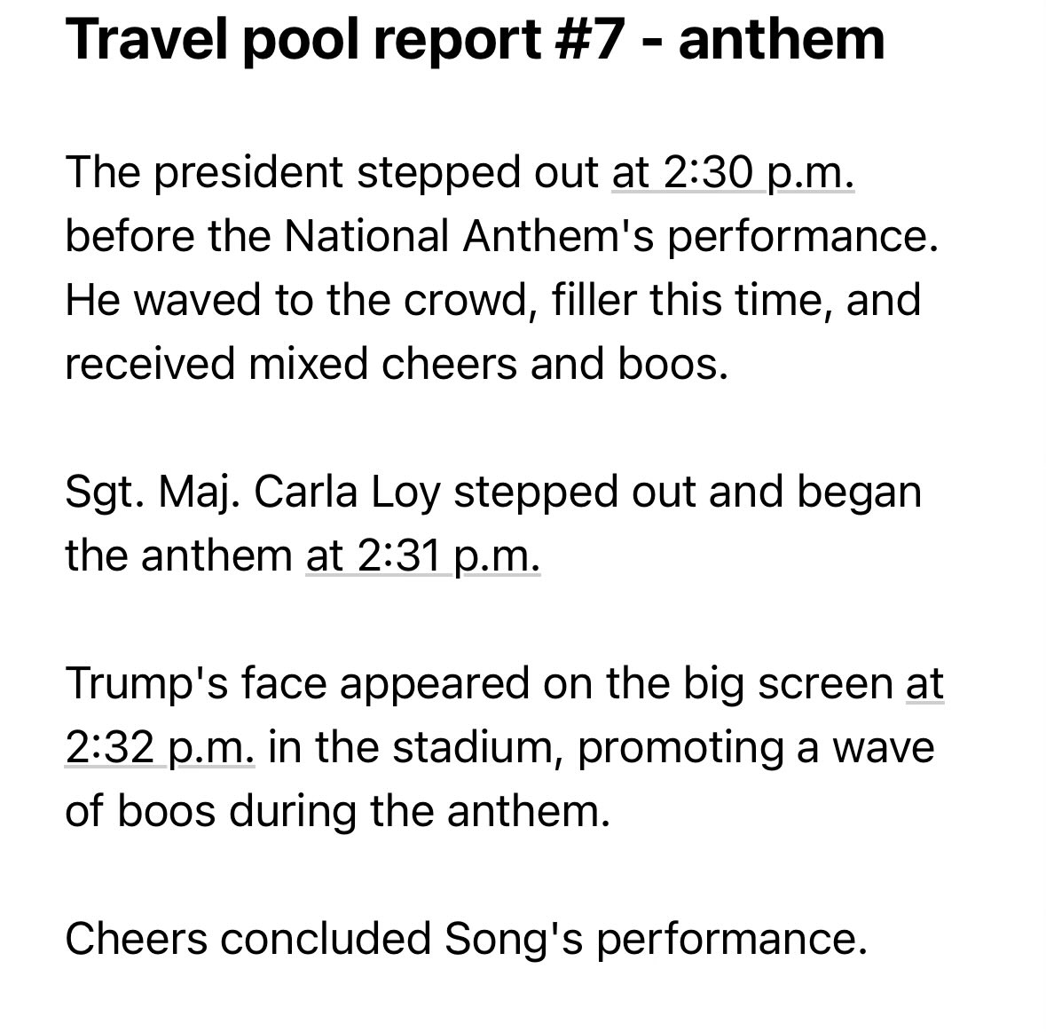 Per WH pooler <a href="/j_bowden4/">John Bowden</a>:

He was booed at the Super Bowl and now he’s booed in his home town. 

(Actually people in his hometown despise more than most places.)

He has to make everything about himself.